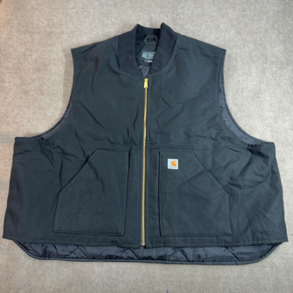 Carhartt Quilted Lined Duck Canvas Vest Mens Sz 5X Black Workwear V01 BLK